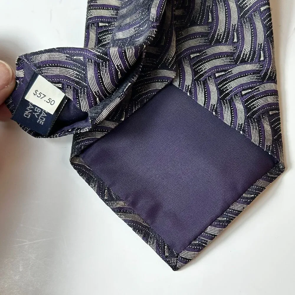 Polo Ralph Lauren Men's NWT Gray Purple Geo Weave Print 100% Silk Long Tie
